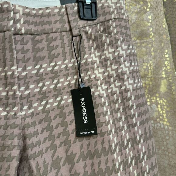 Express Tan Ivory Houndstooth Mid Rise Skinny Office Pants 6 Short NWT - Picture 4 of 8
